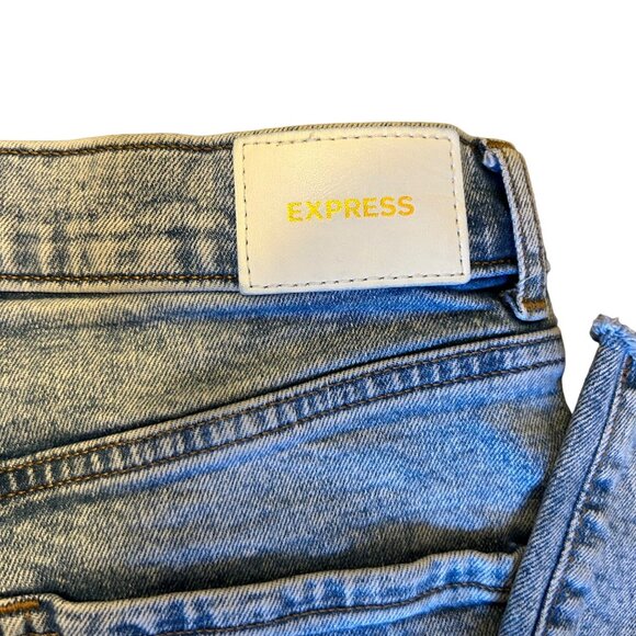 Express Light Wash High Rise Distressed Raw Hem Jeans 6R - Picture 6 of 7
